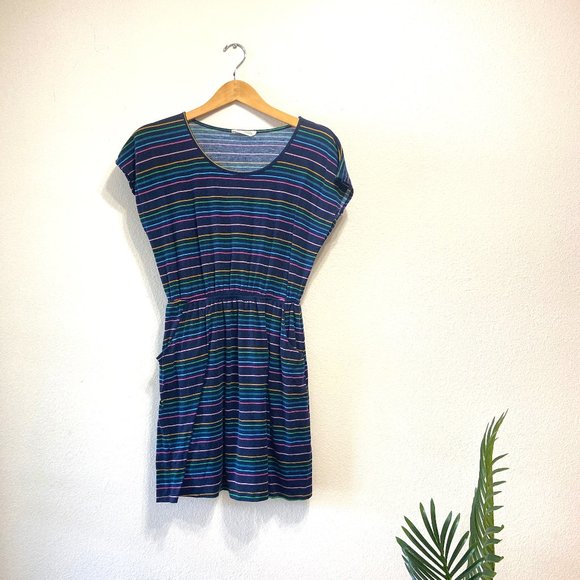 Modcloth Dresses & Skirts - Modcloth Knit Dress (Navy Blue & Rainbow Stripes)
